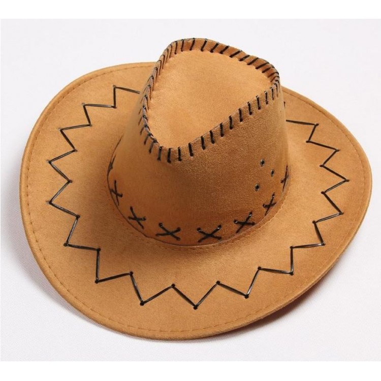 Lace-up Kid's Size Nubuck Suede Cowboy Hat MustardRenk