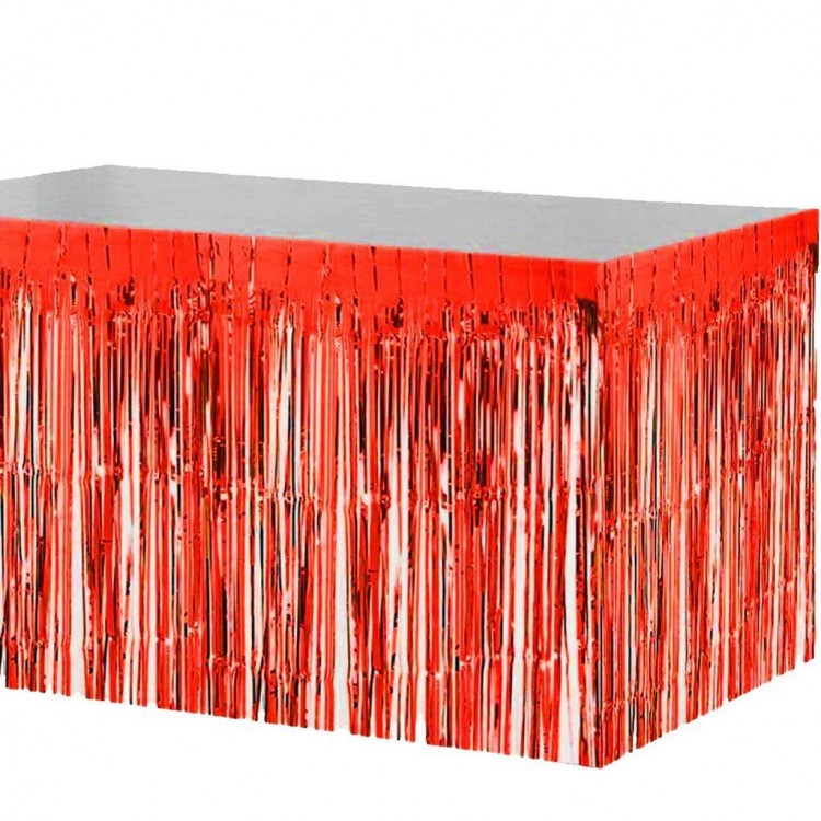 Tasseled Shiny Metallized Red Color Table Skirt 70x300cm