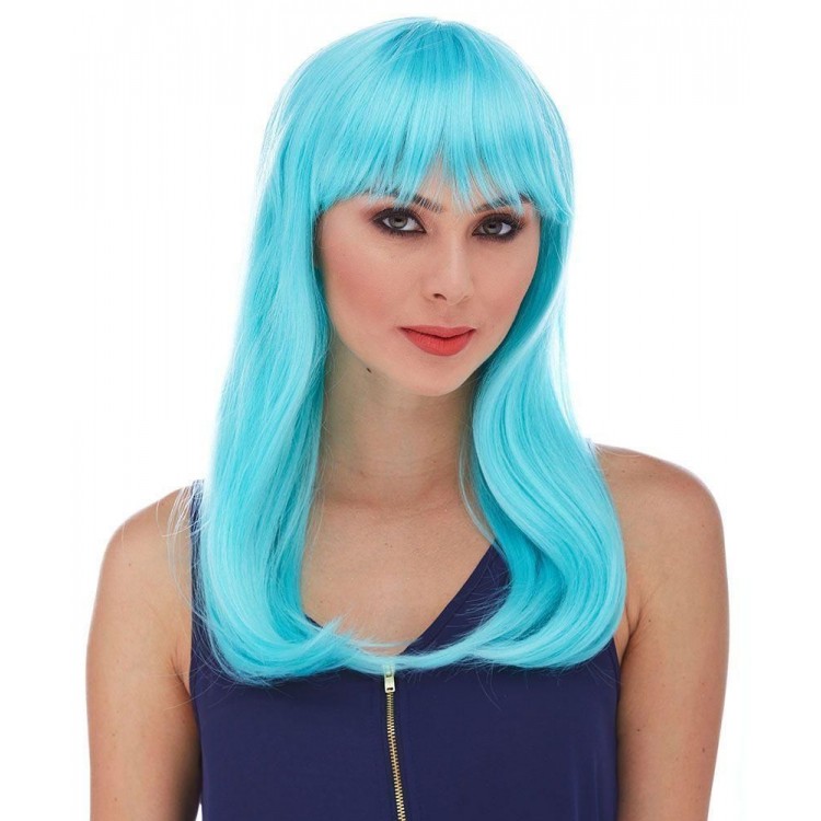 Light Blue Color Long Straight Party Wig