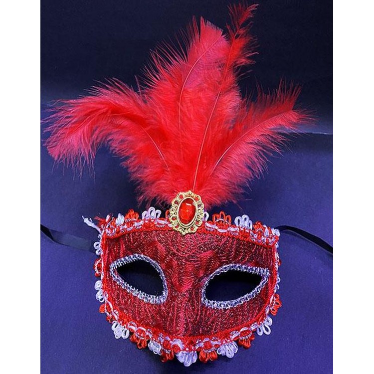 Red Lace Embroidered Prom Mask Party Mask 16x22 cm