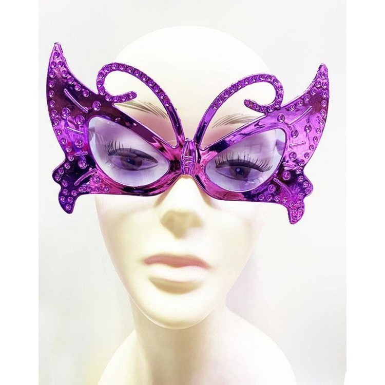 Metallized Shaped Shiny Party Glasses Purple Color 15x9 cm