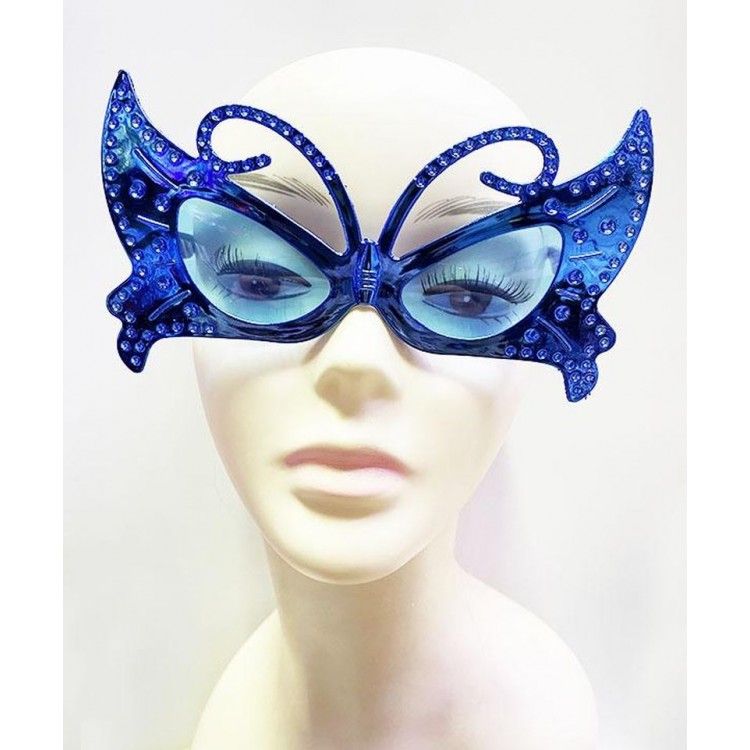 Metallized Shaped Shiny Party Glasses Blue Color 15x9 cm