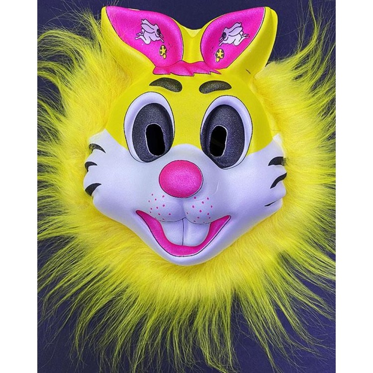 Unbreakable Soft Rabbit Mask with Yellow Plush and Pink Ears 22x19 cm