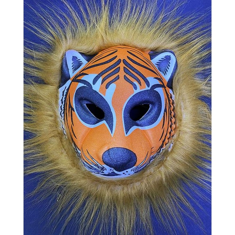 Unbreakable Soft Tiger Mask with Brown Plush Hair 22x19 cm