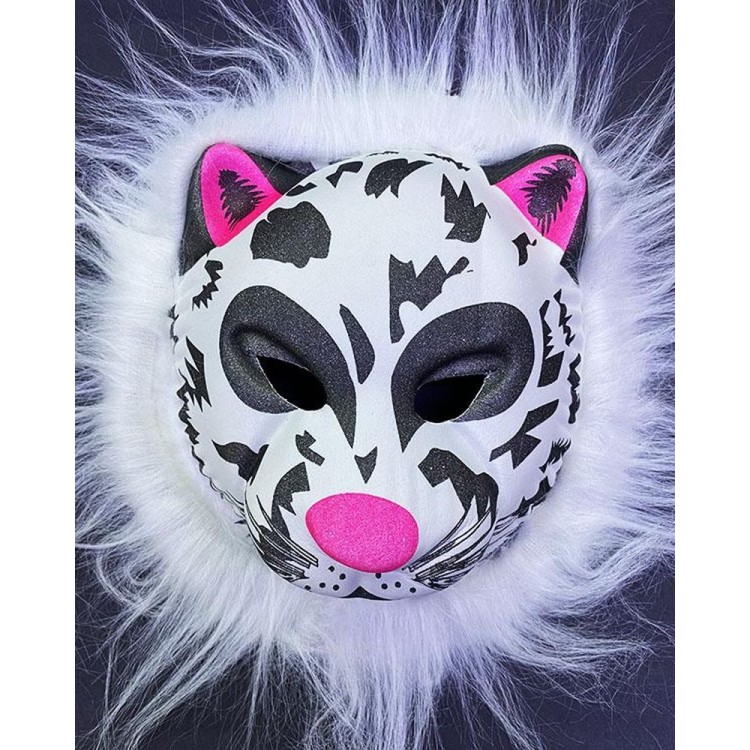 Unbreakable Soft Tiger Tiger Mask with White Plush Hair 22x19 cm