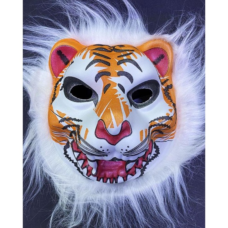 Unbreakable Soft Wolf Mask with Yellow Plush Hair and Gear 22x19 cm