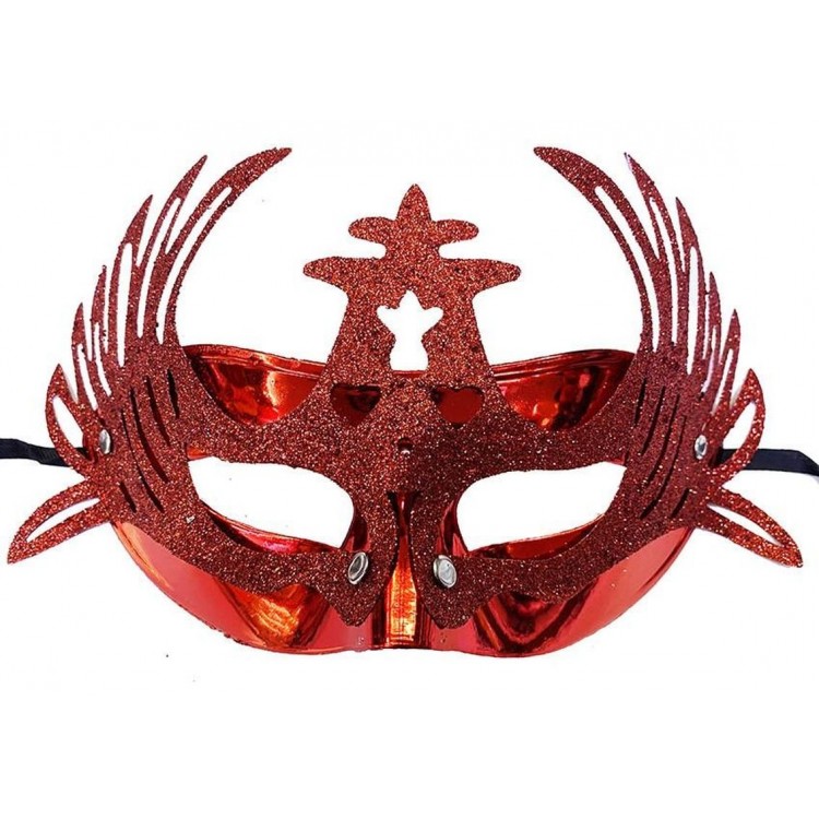 Metalized Red Color Glitter Deer Prom Party Mask 15x23 cm