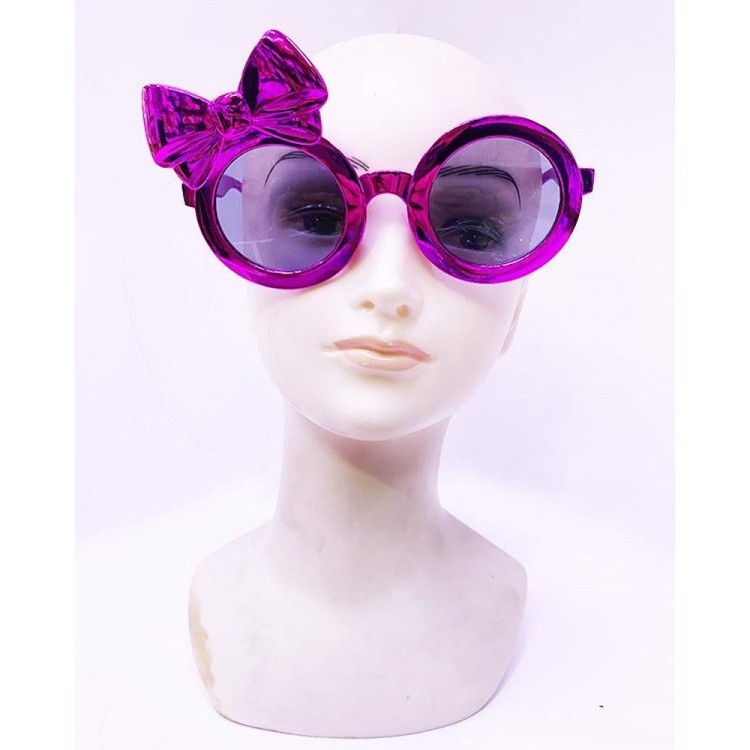 Metalized Fuchsia Color Bow Party Glasses 14x7 cm