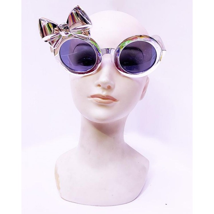 Metallized Silver Color Bow Party Glasses 14x7 cm