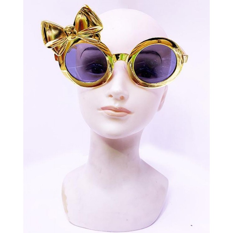 Metallized Gold Yellow Gold Color Bow Party Glasses14x7cm