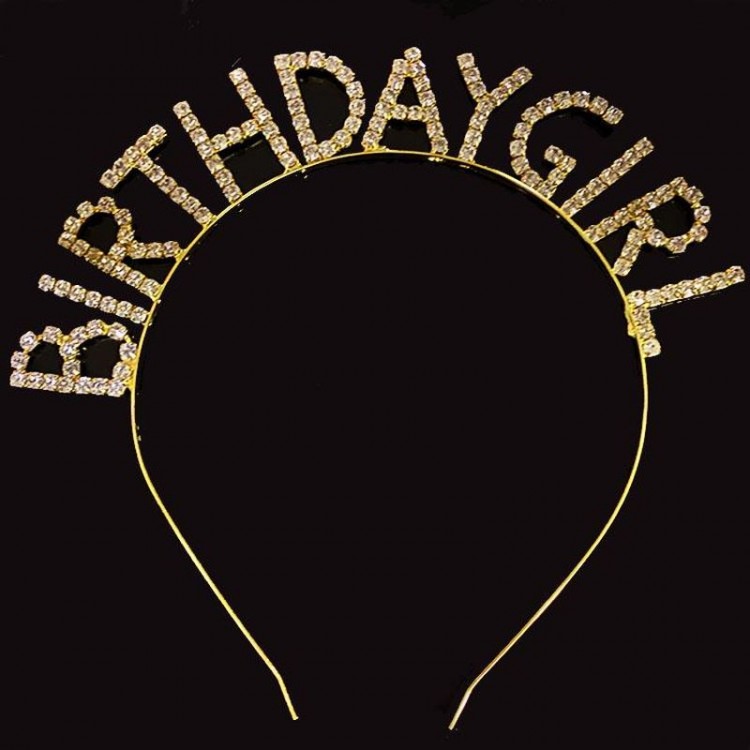 Gold Color Birthday Girl Crown with Crystal Stone 16x17cm