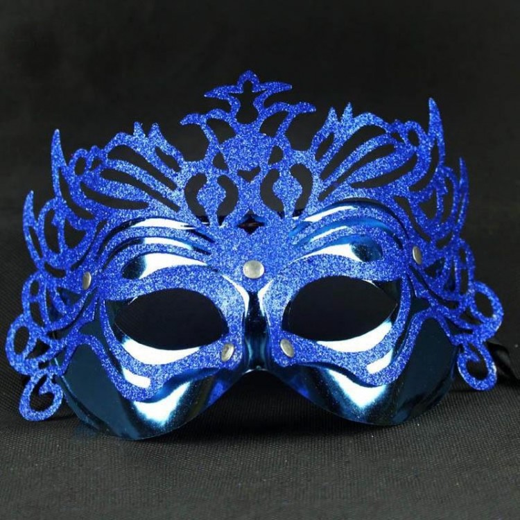 Metallic Blue Color Masquerade Glitter Party Mask 23x14cm