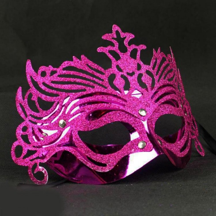 Metallic Fuchsia Pink Color Masquerade Glitter Party Mask23x14cm