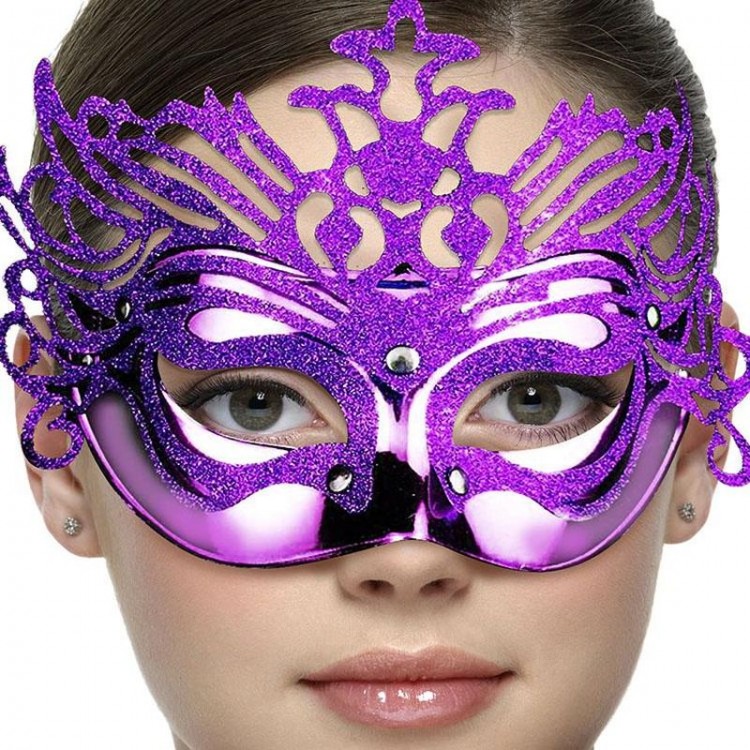 Metallic Purple Color Masquerade Glitter Party Mask 23x14cm