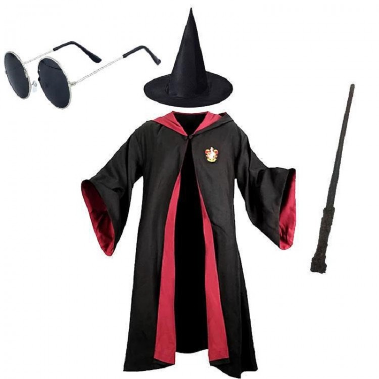 Harry Potter Gryffindor Kids Costume + Hat +Staff + Glasses Full Set