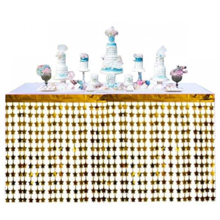 Tasseled Shiny Metallized Gold Star Table Skirt 75x360cm