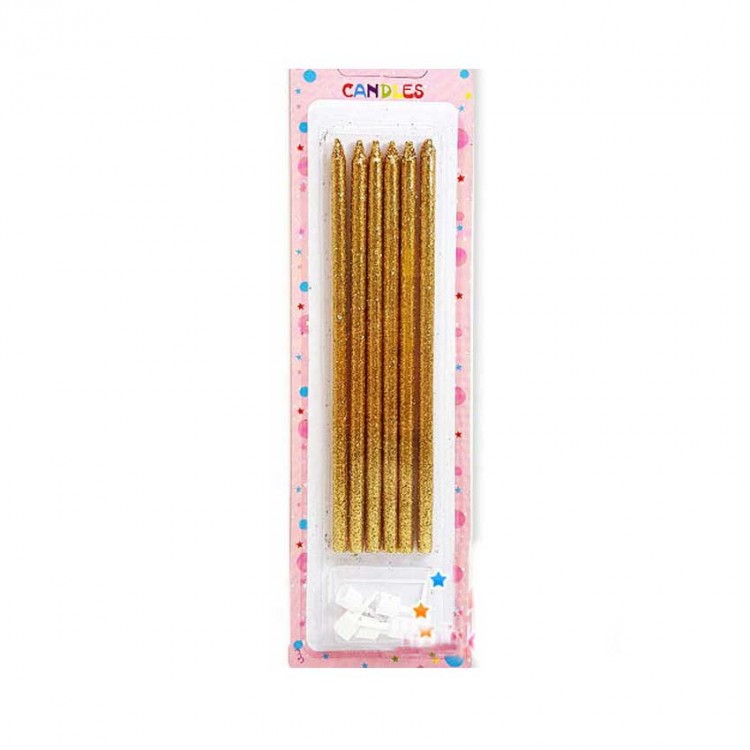 Gold Glitter Cake Candle 6 Pieces 16 cm