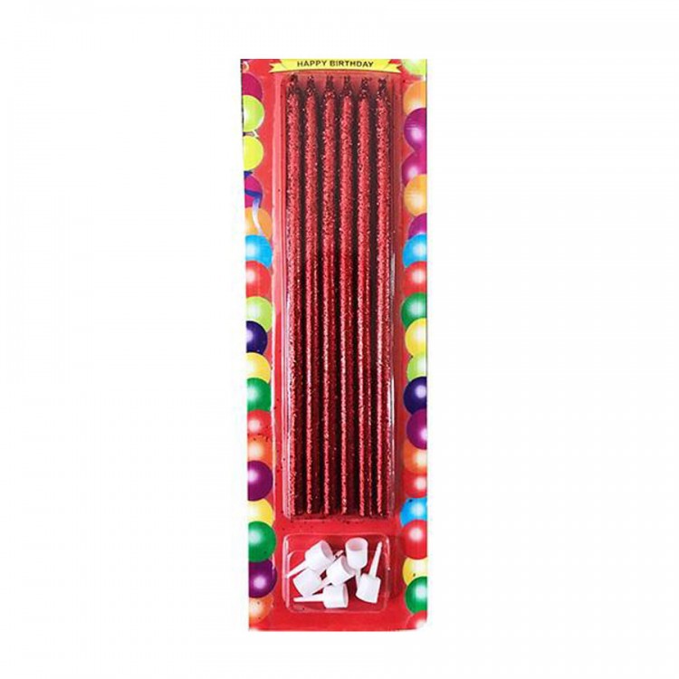 Red Glitter Cake Candle 6 Pieces 16 cm