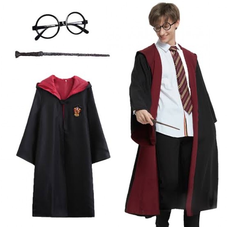 Harry Potter Gryffindor Hooded Kids Costume + Wand+ Glasses 3 Piece Set