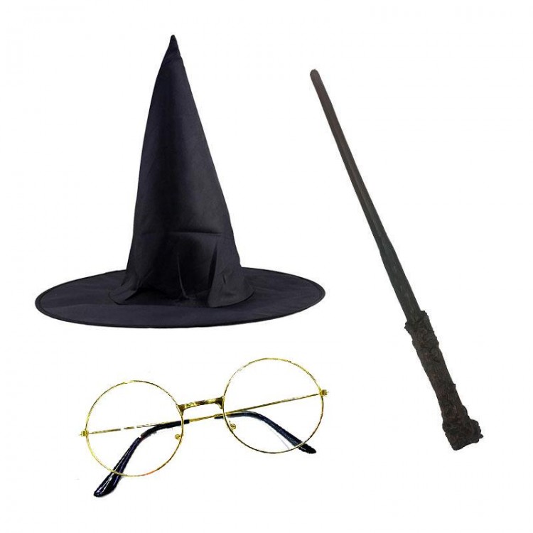 Harry Potter Gryffindor Hat + Wand + GlassesCostume Set