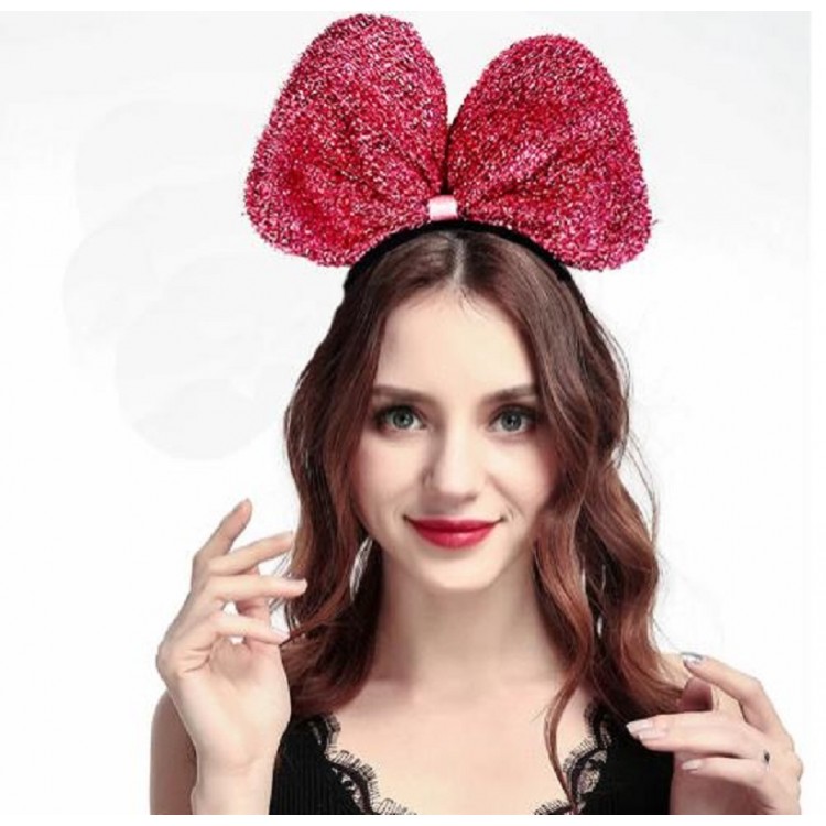 Metallized Shiny Sequin Bow Ribbon Party Crown PinkColor 25x17cm
