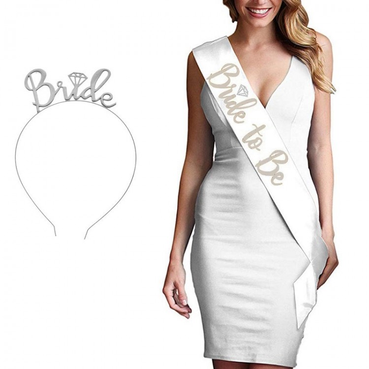 Silver on White Bride To Be Imported Belt -Silver Color Metal Bride Crown