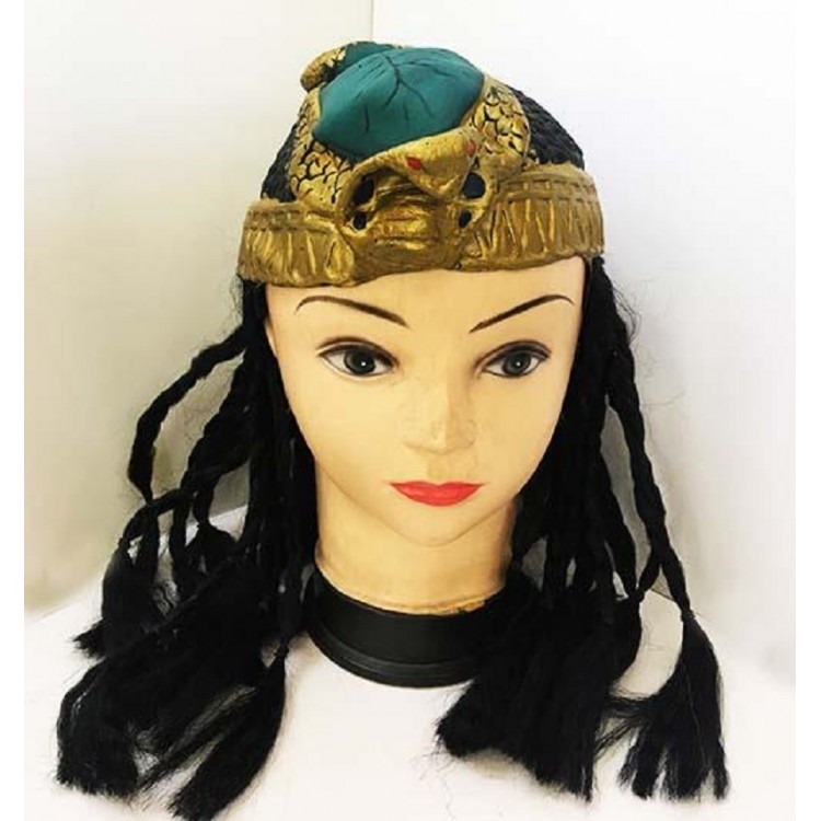 Latex Flesh Cleopatra Wig Hat with Black Haired Snake Figure