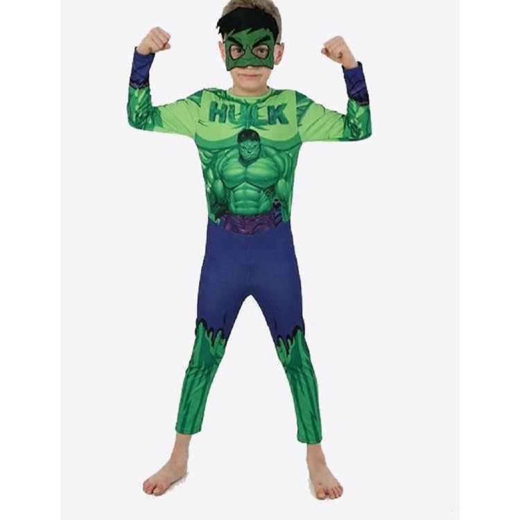Printed Hulk Costume with Green Mask Kid Size - Green Giant Costume 5-6 Years