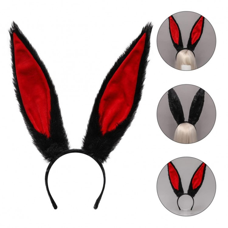 Made of Plush Material Mega Size Shapeable Rabbit Ears Black 14X43 cm