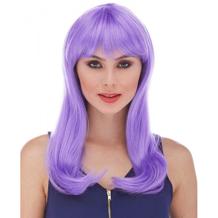 Purple Color Long Straight Party Wig