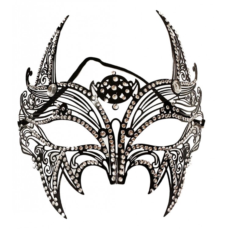 Siyah Renk Kesim Üzeri Kristal Taşlı Metal Lüks Maske Balo Parti