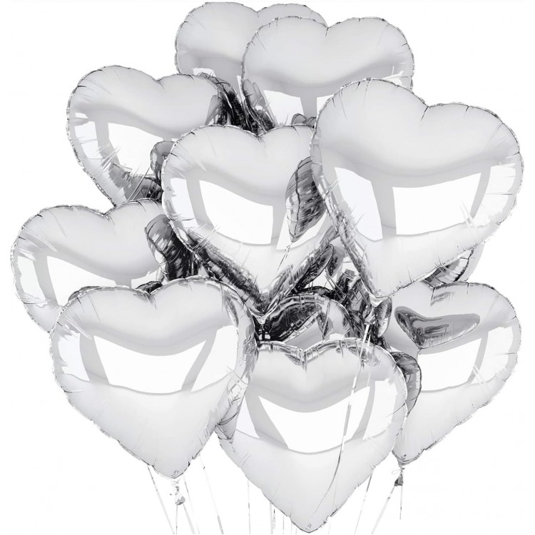 Metalized Shiny Silver Shaped Heart Flying Balloon Foil 45 cm 10 Pieces