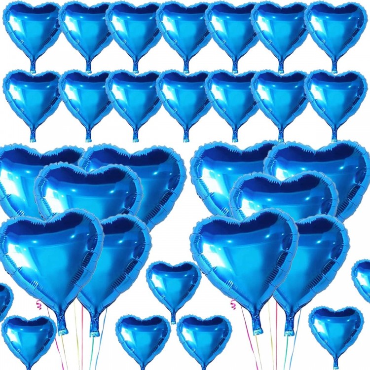 Metalized Shiny Blue Heart Shaped Flying Balloon Foil 18 inch 45 cm 25 Pieces