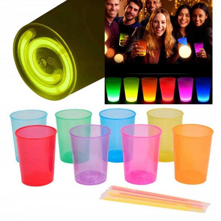 Karanlıkta Yanan Gece Işığı Mega Glow Bardaklar 8 Adet 8.5 x 10.5 cm