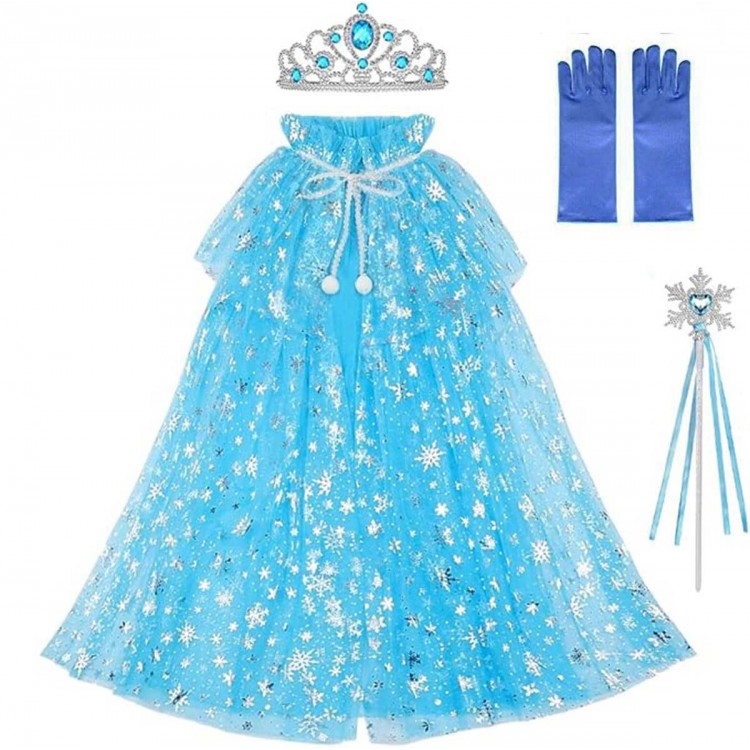 Frozen Elsa Pelerin Taç Asa ve Eldiven Seti 80 cm