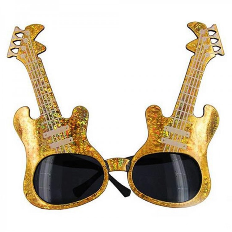 Altın Renk Rockn Roll Gitar Şekilli Parti Gözlüğü 15x15 cm