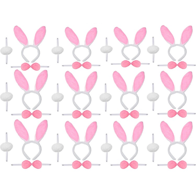 Pembe Tavşan Kostüm Seti – Taç Ponpon Kuyruk 12 li Paket