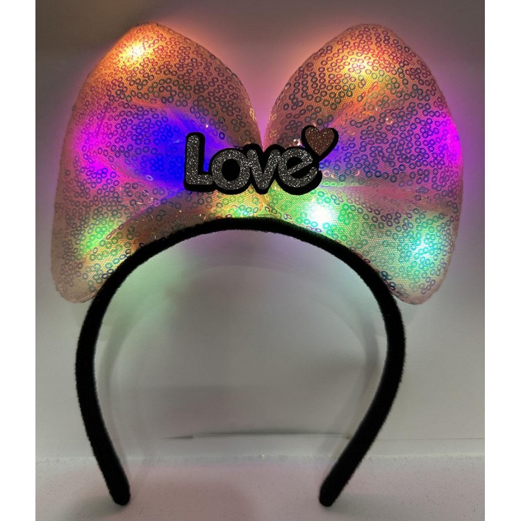 LED Işıklı Love Yazılı Pembe Fiyonk Taç – Kız Çocuk Parti Tacı