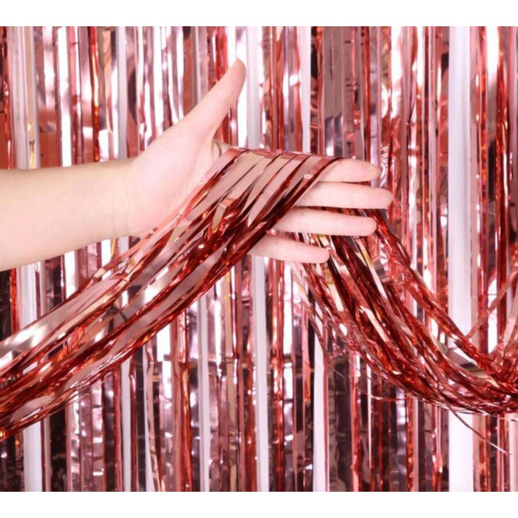 Rose Gold Püsküllü Kapı Perdesi - Parti, Bekarlığa Veda, Doğum Günü 1x2 m