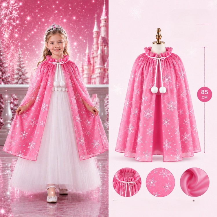Pink Elsa Cape with Snowflake Pattern - Frozen LinedCloak 85 cm