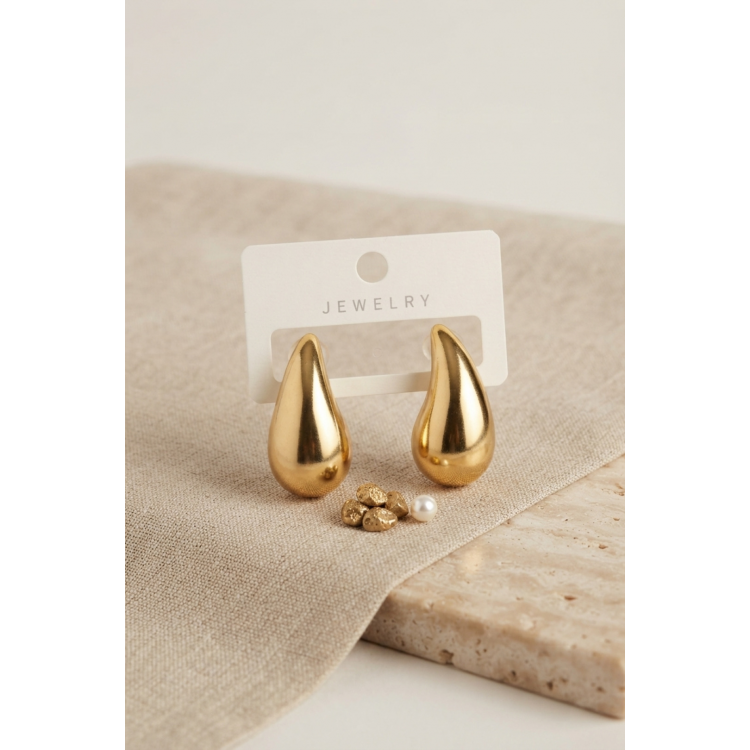 Gold Renk Damla Küpe 30 mm 5886