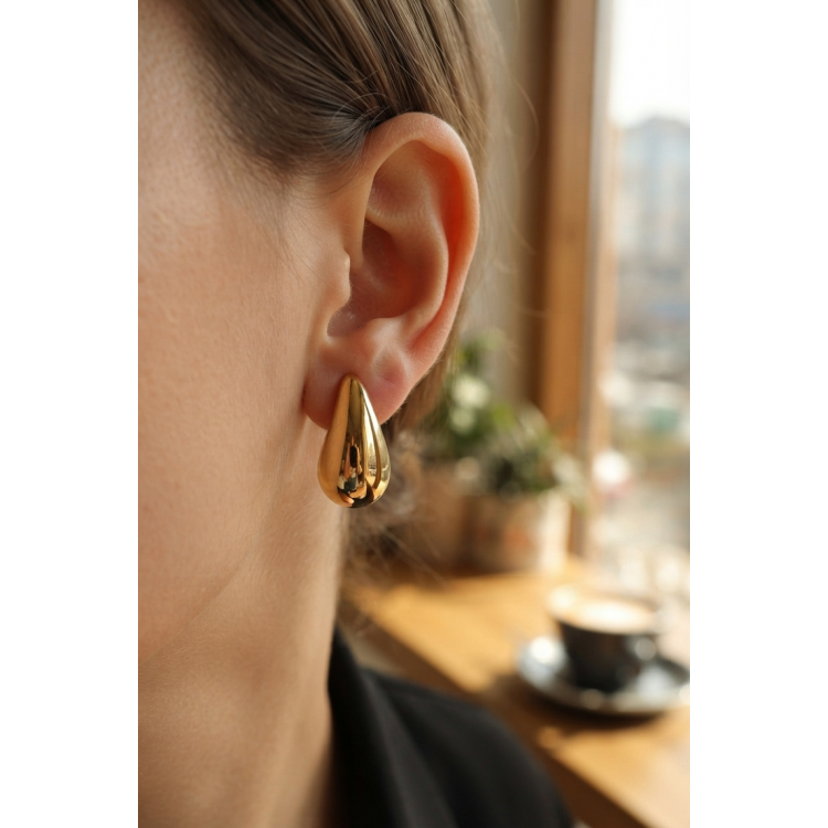 Gold Renk Damla Küpe 30 mm 5886