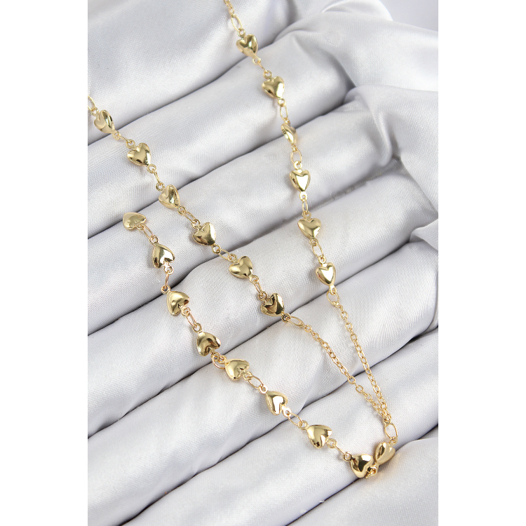 Pirinç Zirkon Taşlı Kalp Model Gold Renk Y Kolye 5886