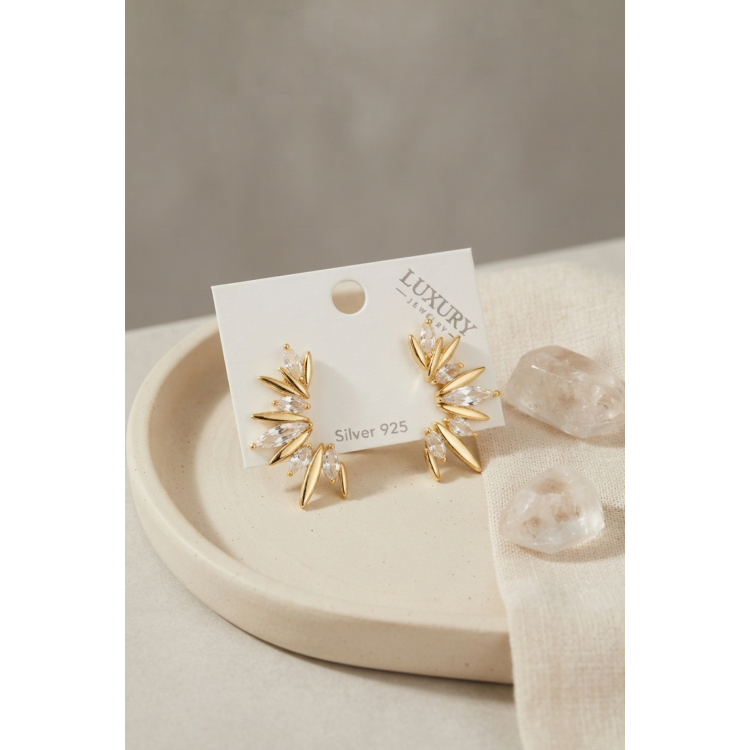 Gold Renk Zirkon Taşlı Saçak Model Vintage Kadın Küpe 5886