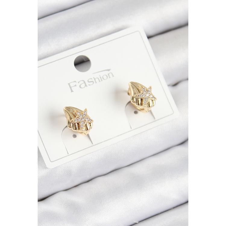 Pirinç Zirkon Taşlı Yıldız Model Gold Renk Çocuk Küpe 5886