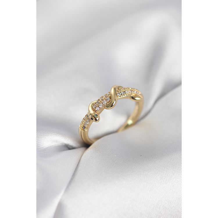 Gold Renk Zirkon Taşlı Sarmal Yılan Model Kadın Yüzük 5886