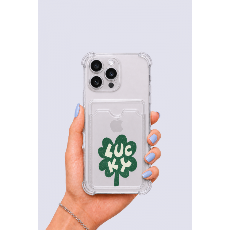 iPhone 16 Pro Max Kartlıklı Lucky Yonca Desenli Kılıf
