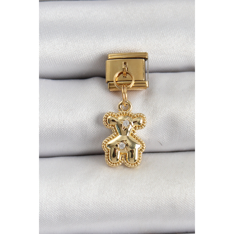 316L Çelik Sallantılı Zirkon Taşlı Ayıcık Model Gold Renk Nomination Charm 5886