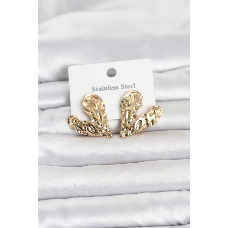 316L Çelik Gold Renk Kalp Model Kadın Küpe 5886