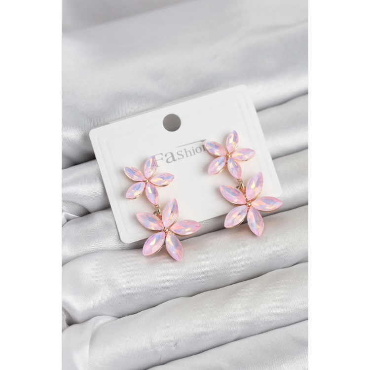 Pembe Kristal Çiçek Küpe 5886